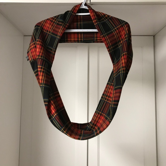 Plaid Circular Scarf in Red, Yellow and Black - Picture 1 of 5